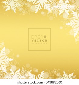 Decorative scalable minimal christmas background of snowflakes and bokeh lights for web site background, banner, brochure - gold edition