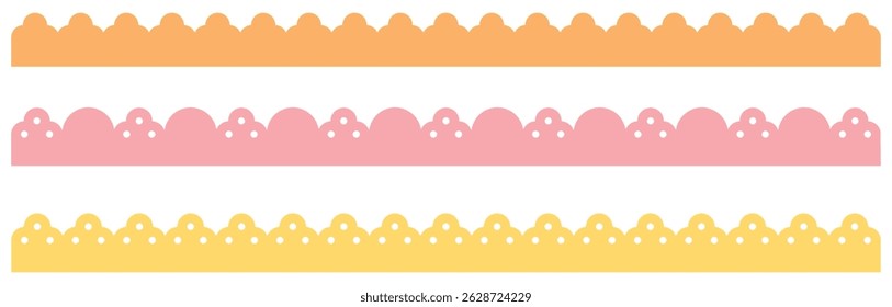 Decorative scalloped Border Patterns for Design. Vector illustration isolated on clear background.