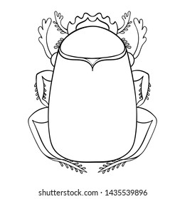 Decorative scarab in line out style. Isolated on white background. Egyptian logo or tattoo. Print for tourism.