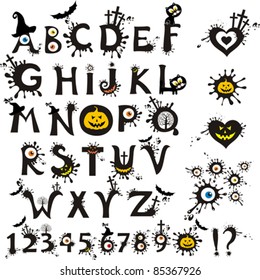 Decorative scary style alphabet, Halloween theme font. Vector Illustration