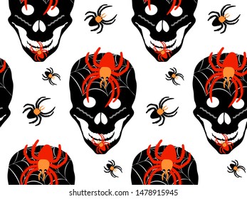 Decorative scary/spooky skull with spider pattern for halloween costume/decoration/textile/fabric/banner/poster etc