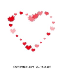 Decorative scattered hearts confetti vector illustration. Modern wedding decor design. Framed hearts love pleasure symbols isolated on transparent background. Valentine's day lovely decor.