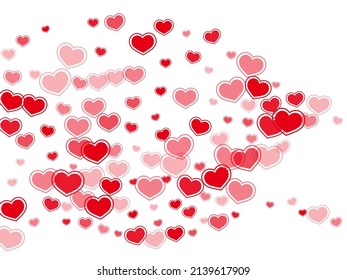 Decorative scattered hearts confetti vector illustration. Elegant wedding decor design. Ruby red hearts love emotion symbols isolated on transparent background. Romantic event sweet decor.
