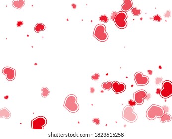 Corazones dispersos decorativos cayendo ilustración vectorial. Pancarta creativa de vacaciones. Los corazones enmarcados adoran los símbolos emocionales aislados en un fondo transparente. Decoración sencilla de cumpleaños.