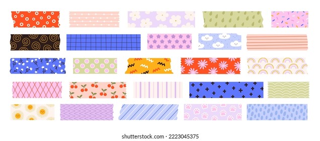 Decorative scotch stripes and sticky washy stripes. Sticker tape scrapbookers, wrapping papers textured ribbons. Adhesive racy vector elements