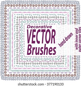 Decorative Scribble Paintbrushes with Inner and Outer Corners. Seamless Whimsical Borders for Patterned Frames. Vector art  Brushrs.