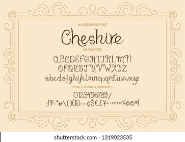 Decorative script font. Alphabet calligraphy signs. Letter vector set. Hand drawn typography typeset.