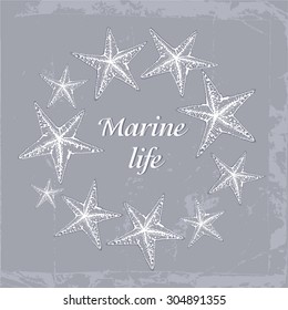 Decorative sea card with starfishes. Can be used as a greeting card or wedding invitation