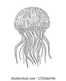 Sea Doodle Coloring Book Page Jellyfish Stock Vector (Royalty Free ...