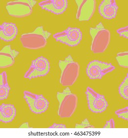 Decorative sea pattern,  spirals,  spots,shells, doodles, seamless . Hand drawn.