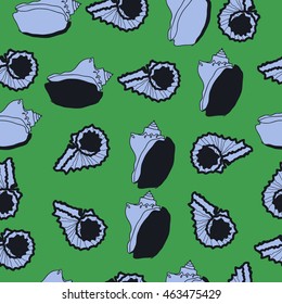 Decorative sea pattern,  spirals,  spots,shells, doodles, seamless . Hand drawn.