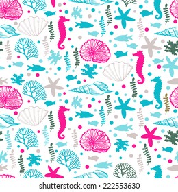 Decorative sea pattern.  Vector illustration. Seamless pattern for fabric, paper and other printing and web projects.