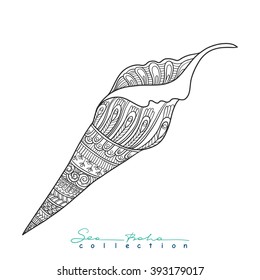 Decorative sea shell. Outline drawing. Coloring book for adult and older children. Coloring page. Vector illustration.