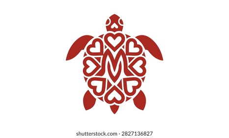 Decorative sea turtle illustration featuring interlocking heart shapes on the carapace.