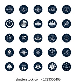 decorative seals and 4th of july icon set over white background, block silhouette style, vector illustration
