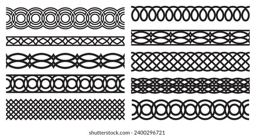 Decorative seamless abstract borders geometric design elements set - modular vector