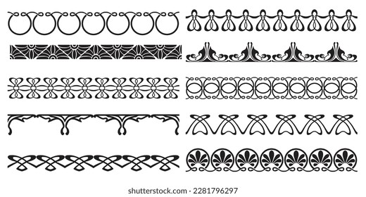 Decorative seamless Art Deco borders vintage geometric design elements set