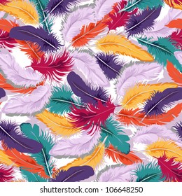 Decorative seamless background with colorful feathers.