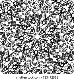 decorative seamless background with lace floral ornament. vector illustration. black, white color. for wallpaper, fabric, background