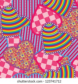 Decorative seamless background with multicolor hearts