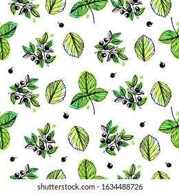 Decorative seamless bakground with blueberries. Vector illustration. Manual graphics. Suitable for decorating various surfaces.