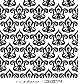 Decorative seamless black fleur de lis pattern. Fleur de lis seamless pattern. Beautiful fleur de lis flat vector decor.