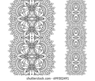 Decorative seamless black lace borders, fashion collection. Tribal ethnic arabic, indian, turkish frame ornament. Isolated line design elements for invitation cards, fabric or paper print.