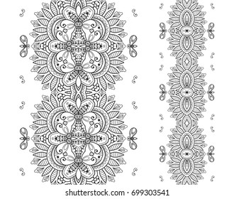 Decorative seamless black lace borders, fashion collection. Tribal ethnic arabic, indian, turkish frame ornament. Isolated line design elements for invitation cards, fabric or paper print.