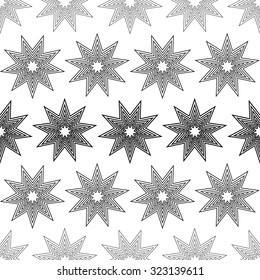 Decorative seamless black and white background with stars
