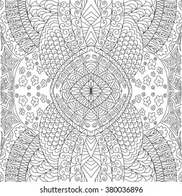 Decorative seamless black and white floral coloring page