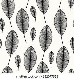 Decorative seamless black and white pattern with leaves. Endless stylish texture. Template for design textile, backgrounds, wrappers, package