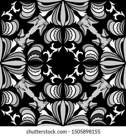 Decorative seamless black and white pattern. Ornamental background. Decorative element for surface design.