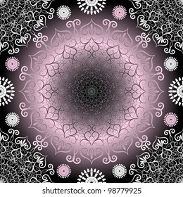 Modelo inconsútil negro y blanco-rosado decorativo con los marcos redondos del vintage (Vector)