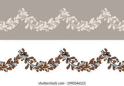 Borde impecable decorativo con hojas. Marismas de hoja. Elegante patrón floral para invitaciones, fondos de pantalla, tarjetas de felicitación, cubiertas, empaques, carteles. Vector aislado en fondo blanco