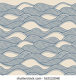 Decorative seamless border pattern. Vector illustration with abstract waves or dunes. Geometric ornament.