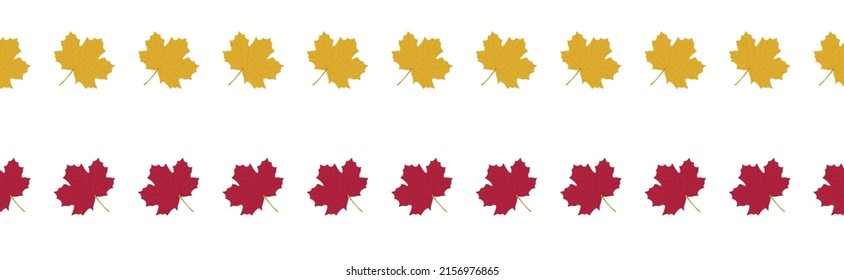 Decorative seamless border of rat and yellow maple leaves