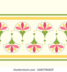 Borda decorativa sem emenda. Padrão sem emenda do vetor. Flores de primavera em estilo Art Nouveau em um fundo claro.