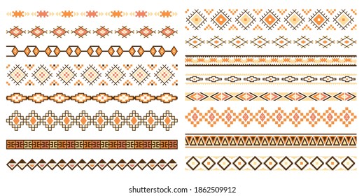 Decorative seamless borders design elements set. Tribal ethnic style