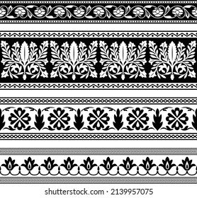 Dekorative nahtlose Grenzen. Persische, mittelöstliche Kunst. Schwarz-Weiß-Farben.