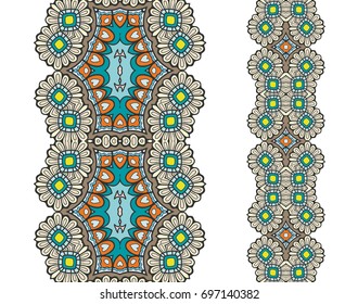 Decorative seamless borders set. Tribal ethnic arabic, indian, turkish frame ornament. Isolated design elements for invitation cards, fabric or paper print. Colorful lace, fashion collection