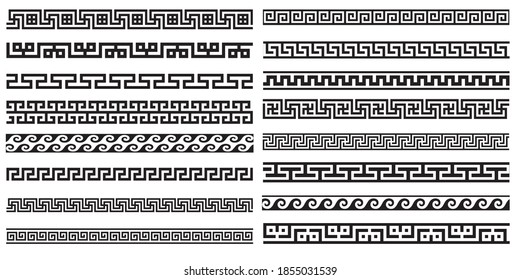 Decorative seamless borders vintage design elements set. Old greek style