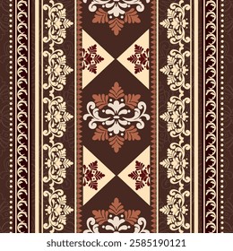 Decorative seamless brown on cream. Ornate element for design. Ornamental pattern for invitations and greeting cards. Traditional floral decor.
