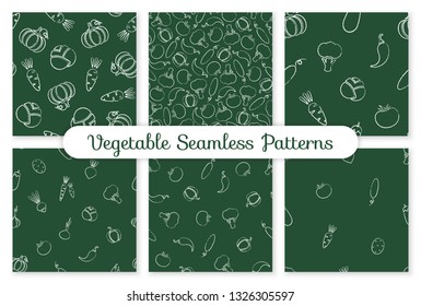 Decorative seamless chalk silhouette vegetable pattern. Trendy decoration food design background in modern colors with chalk contour vegetables. Seamless vector illustration for wrapping paper pattern