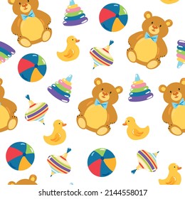 Decorative seamless childish pattern with kids toys