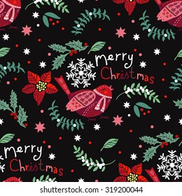Decorative seamless with Christmas motifs. Hand drawing. Christmas decorations. Seamless pattern for fabric, paper and other printing and web projects.