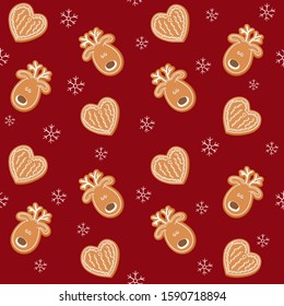 Decorative seamless christmas texture with gingerbread. Colorful vector illustration in doodle style. Design for packaging, textile, gift card.
