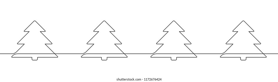 Dibujo continuo en el borde del árbol de Navidad ininterrumpido, adorno lineal minimalista de vector negro y blanco hecho de una línea