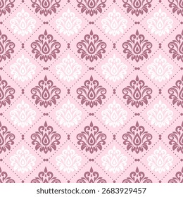 Patrón geométrico de damasco sin costuras decorativo en rosa y púrpura