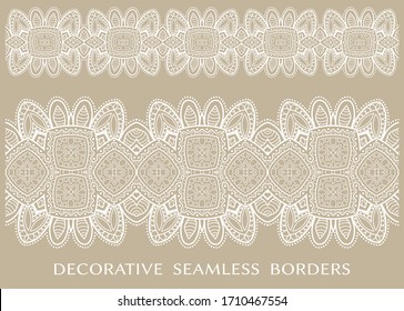 Decorative seamless doodle borders set, line frame elements. Tribal ethnic  ornament for textile  fabric or paper print. Vector fashion collection 