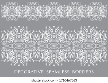 Conjunto de bordes de doodle, elementos de marco de línea, decorativos y sin fisuras. Ornamento étnico tribal para tela textil o papel impreso. Colección de moda de vectores 